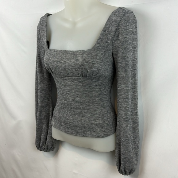 Lovers + Friends Blakely Heather Gray Square Neck Balloon Sleeve Sweater Sz XS - Picture 9 of 12